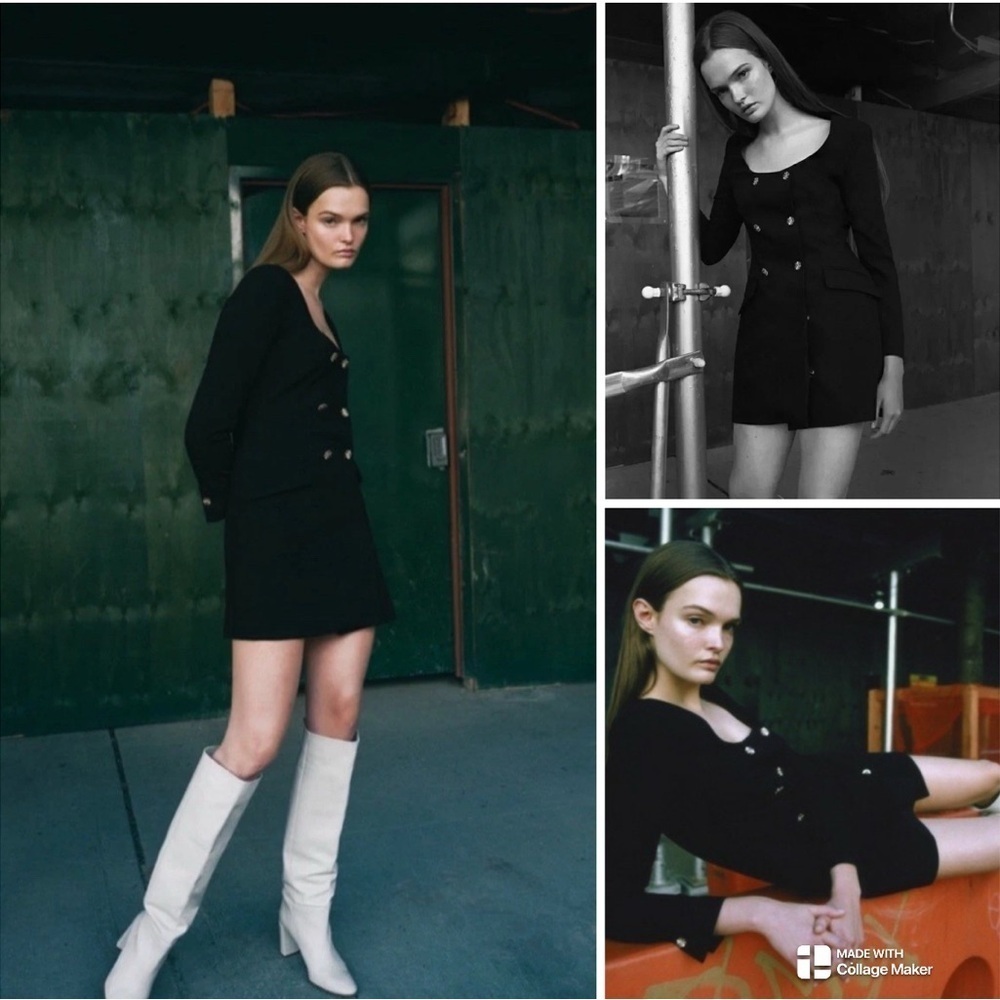 NWOT Zara Black jeweled button blazer dress